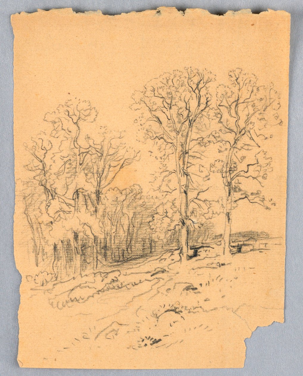 Tegning, Landskabsskitse med en bakket landevej, ca. 1881 af Samuel Colman