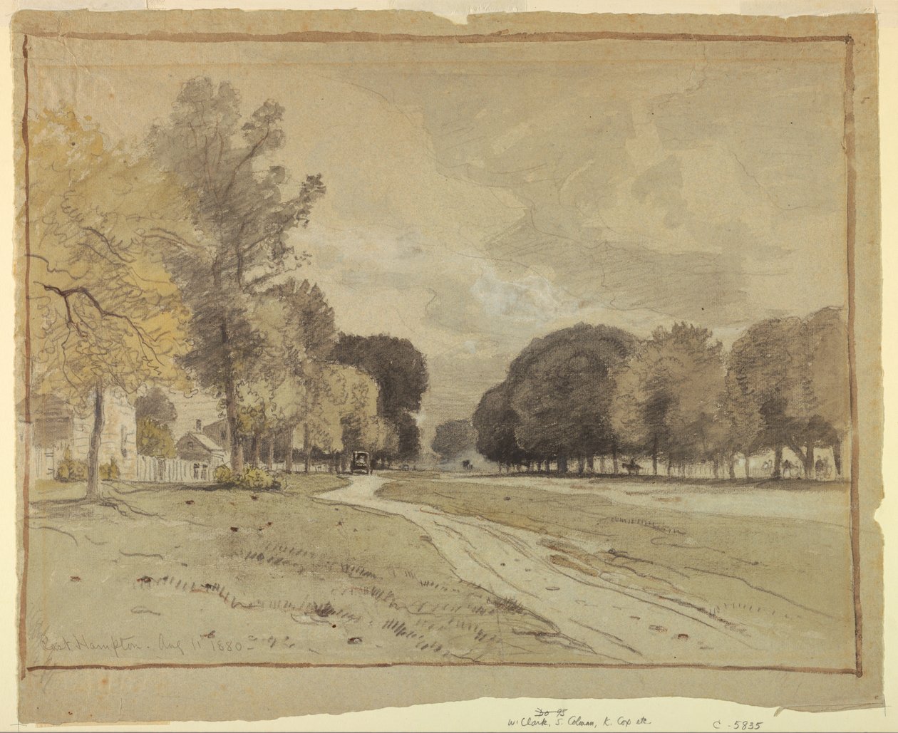 Tegning, Main Street, East Hampton, Long Island, 11. august 1880 af Samuel Colman