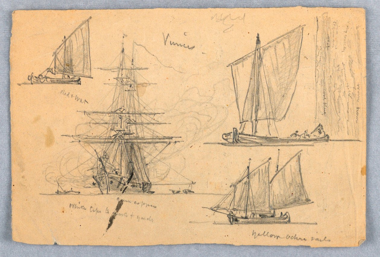 Tegning, skitser. Skibe, Venedig, Italien, oktober 1872 af Samuel Colman