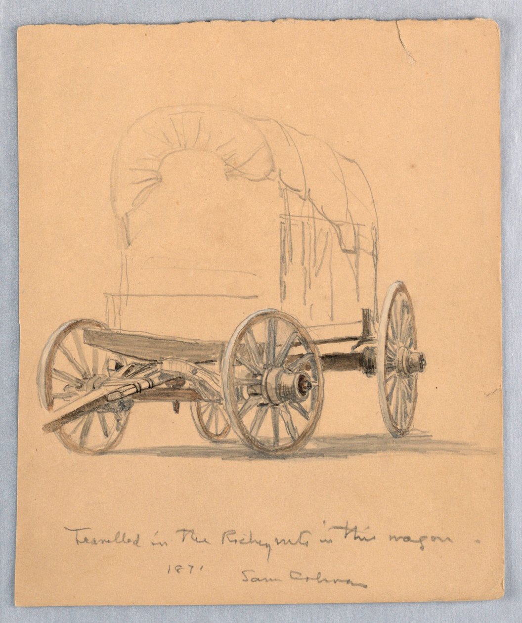 Tegning, studie af overdækkede vogne, 1871 af Samuel Colman