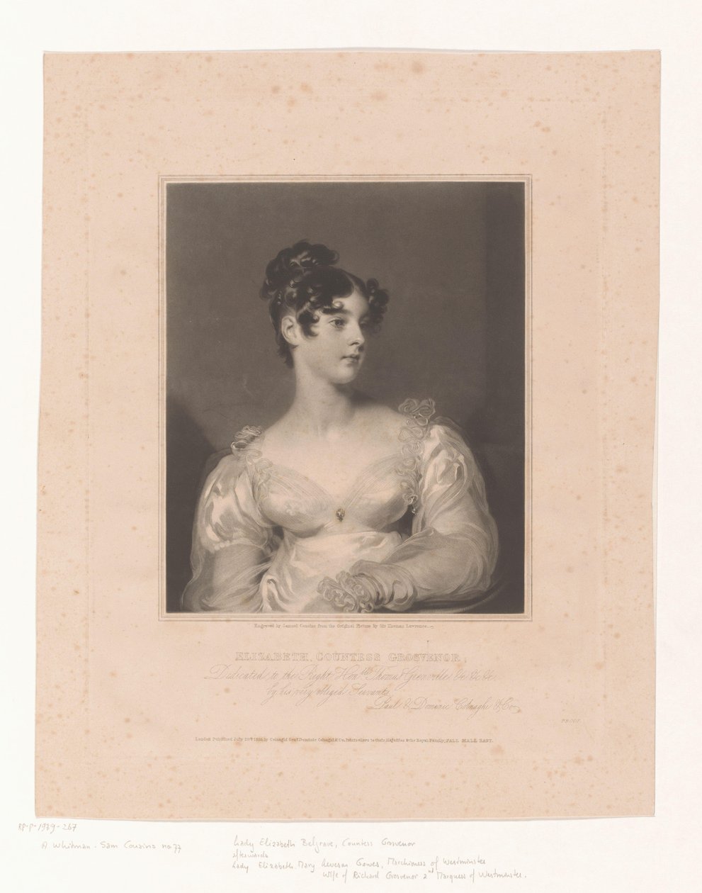 Portret af Elizabeth Leveson-Gower Elizabeth grevinde Grovenor (titel på objekt) af Samuel Cousins