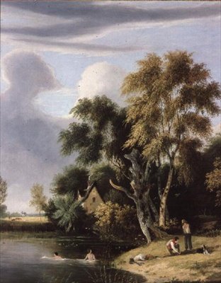 Drenge bader i en å af Samuel David Colkett