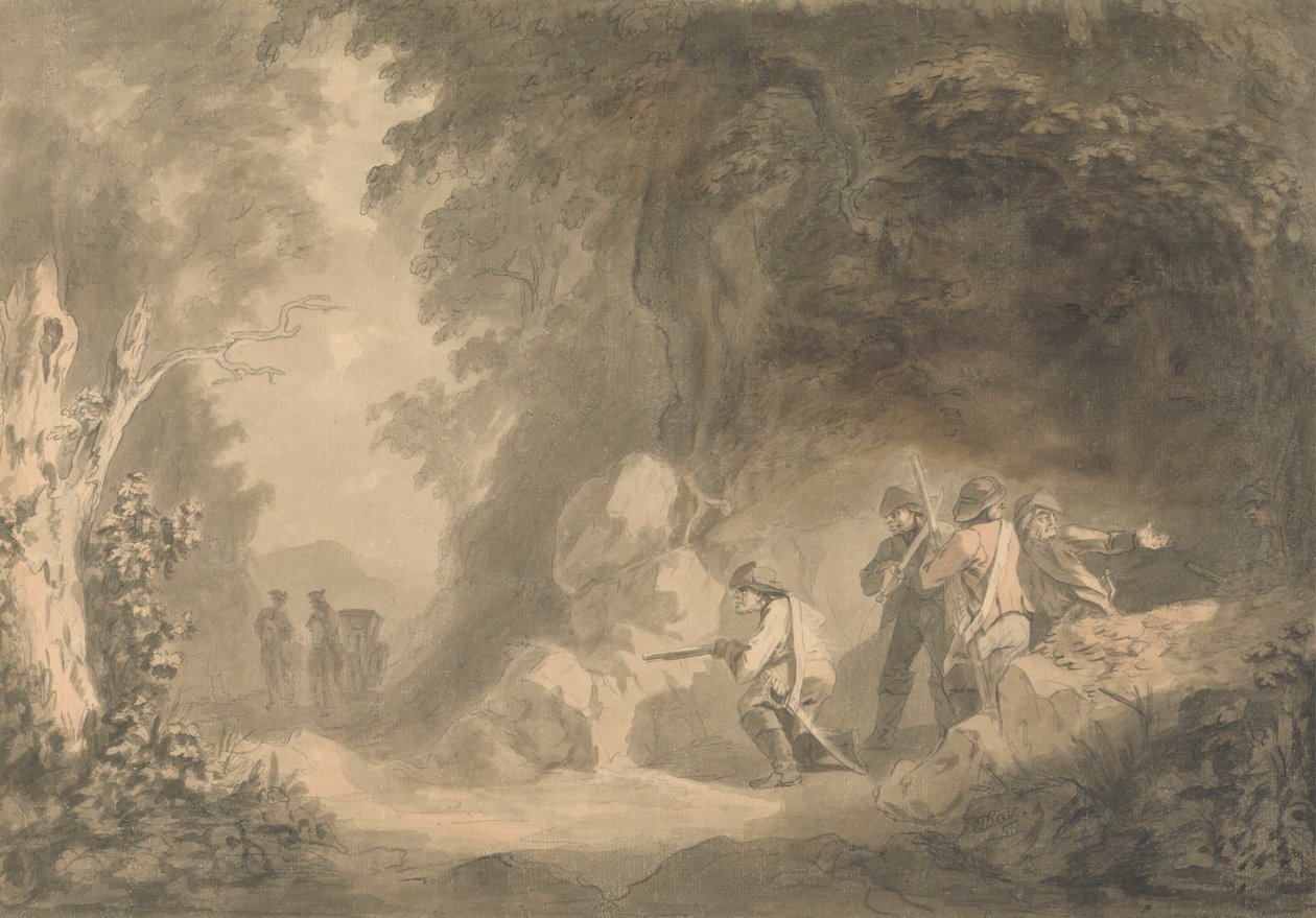 Kontinental scene - Brigands i baghold venter på en træner af Samuel Davis