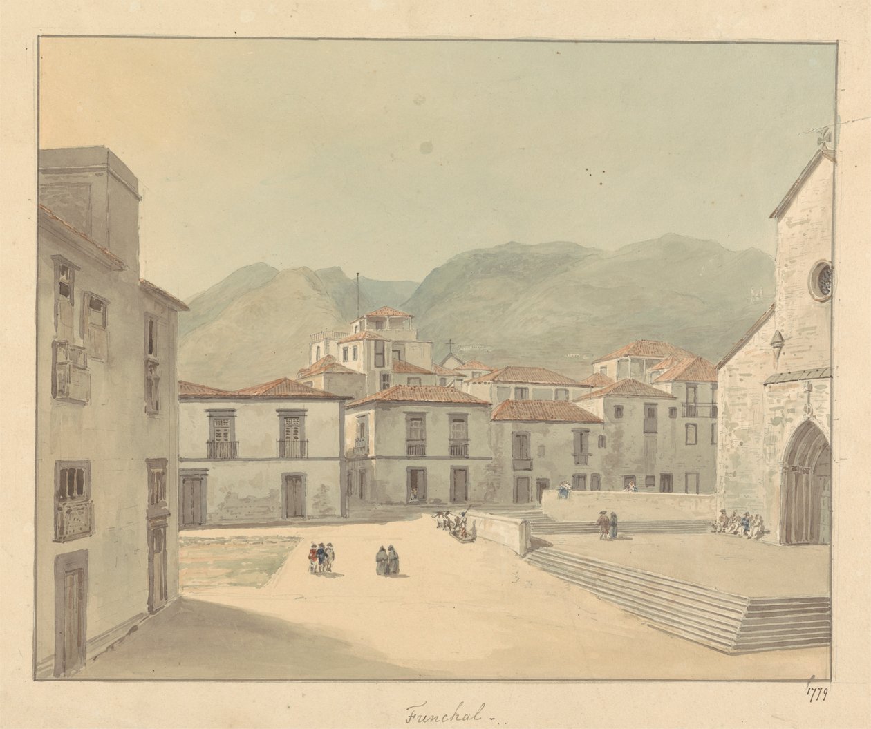 Funchal, Madeira: En plads med en kirke af Samuel Davis