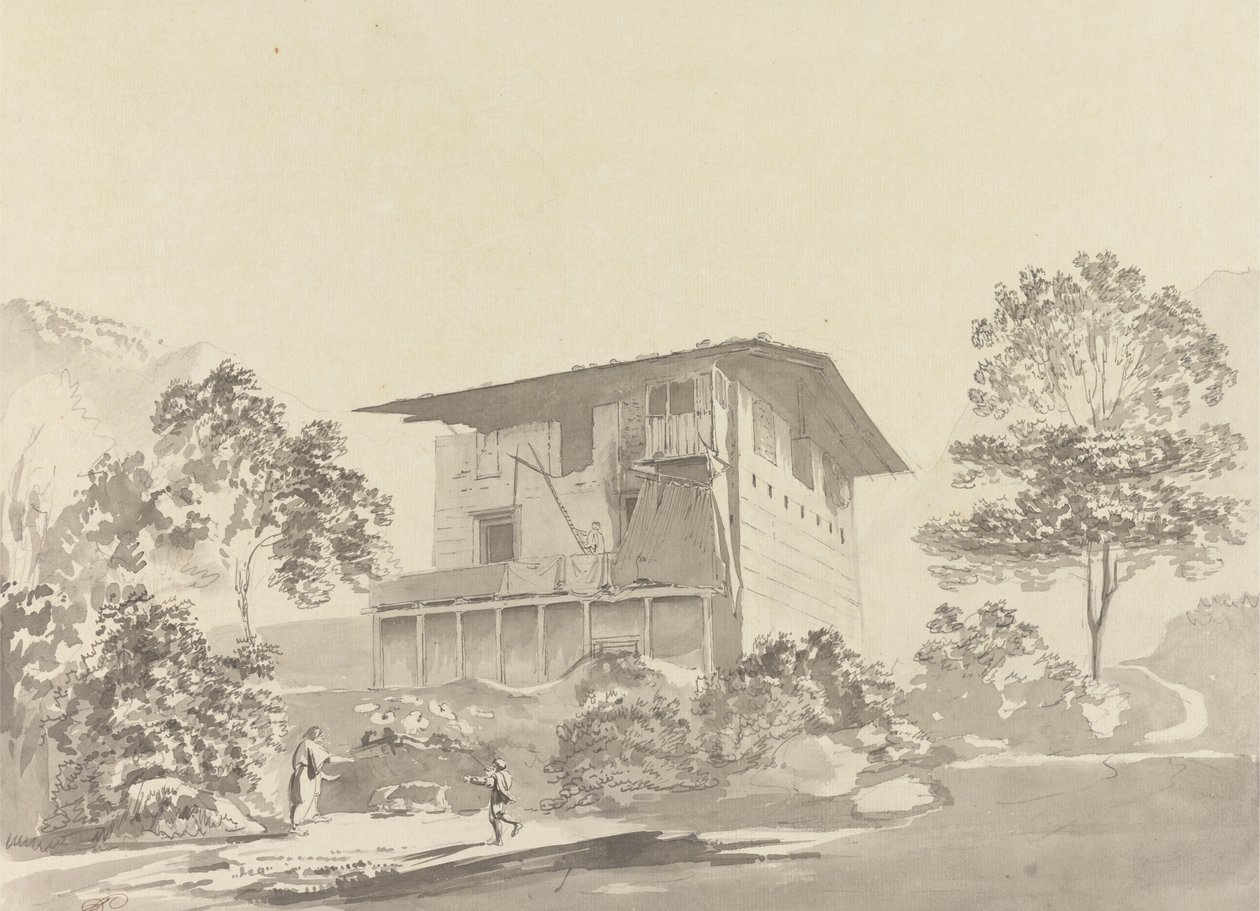 I landsbyen nær Tassisudon [Tashicho Dzong] af Samuel Davis