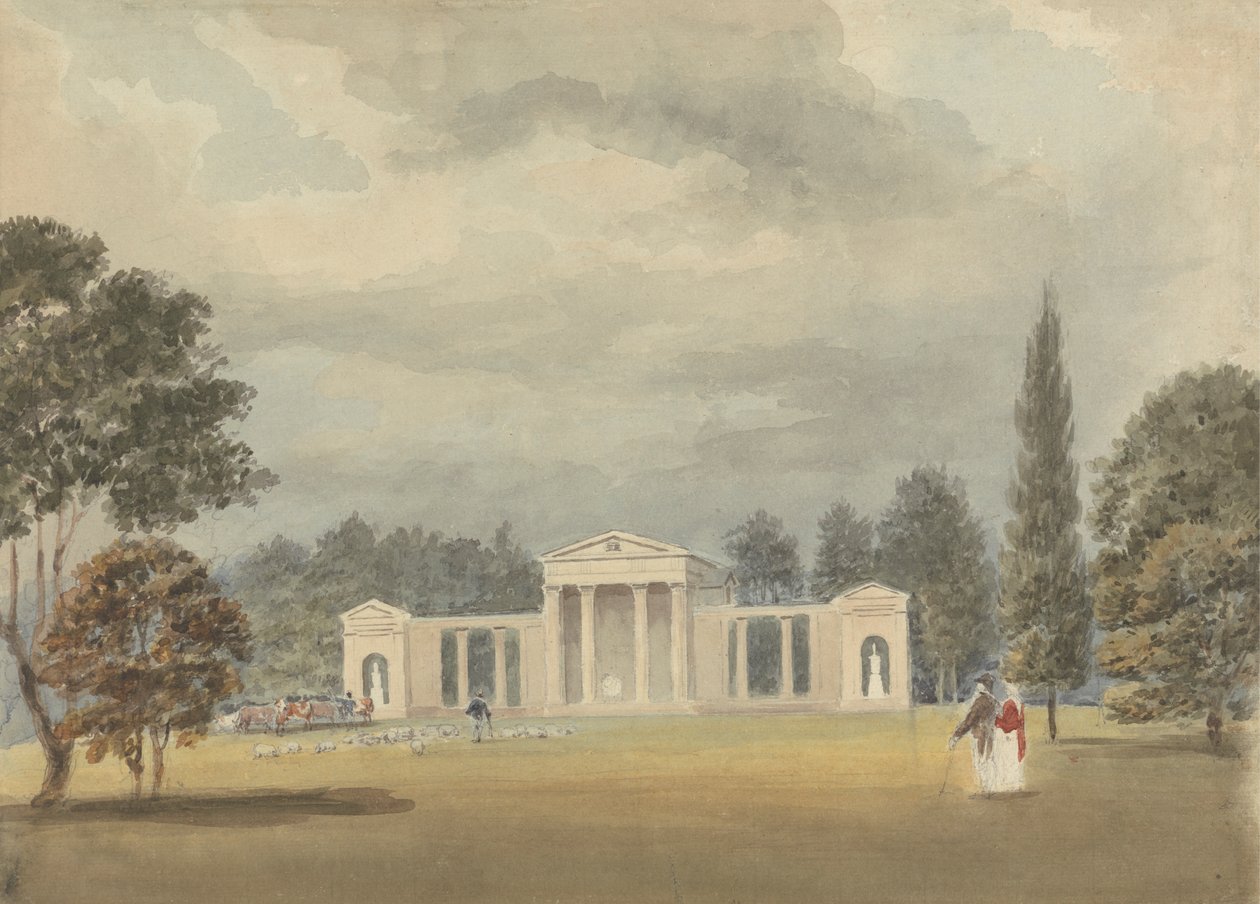 Parish Church, forfra og delvist til højre, Ayot St. Lawrence, Hertfordshire af Samuel Davis