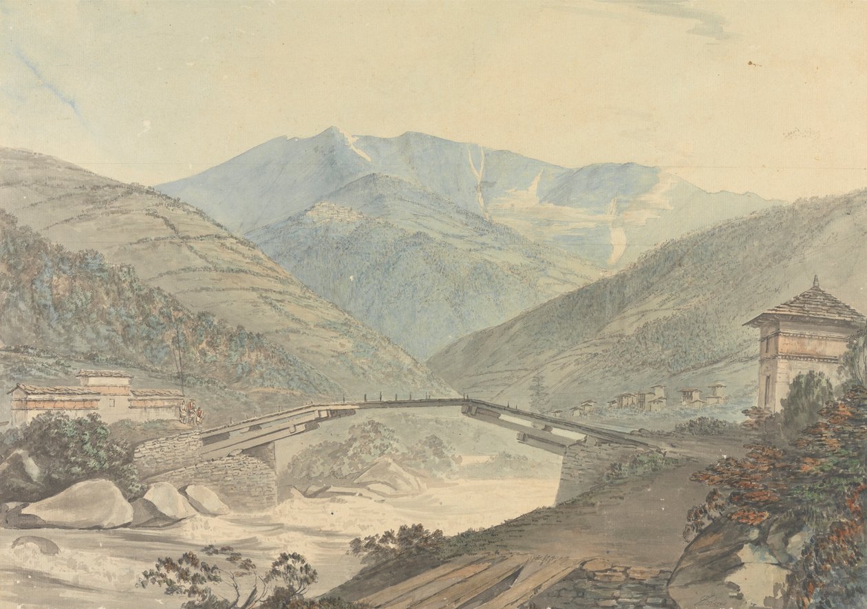 Udsigt nær Tassisudon [Tashicho Dzong] i Bhutan af Samuel Davis