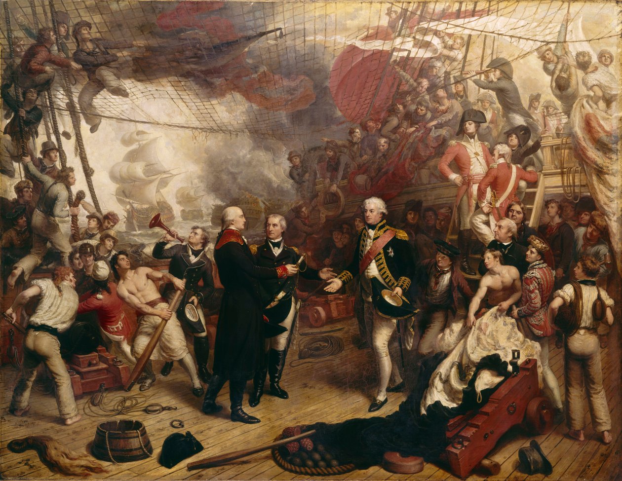 Admiral Duncan modtager den hollandske admiral de Winters sværd i slaget ved Camperdown af Samuel Drummond