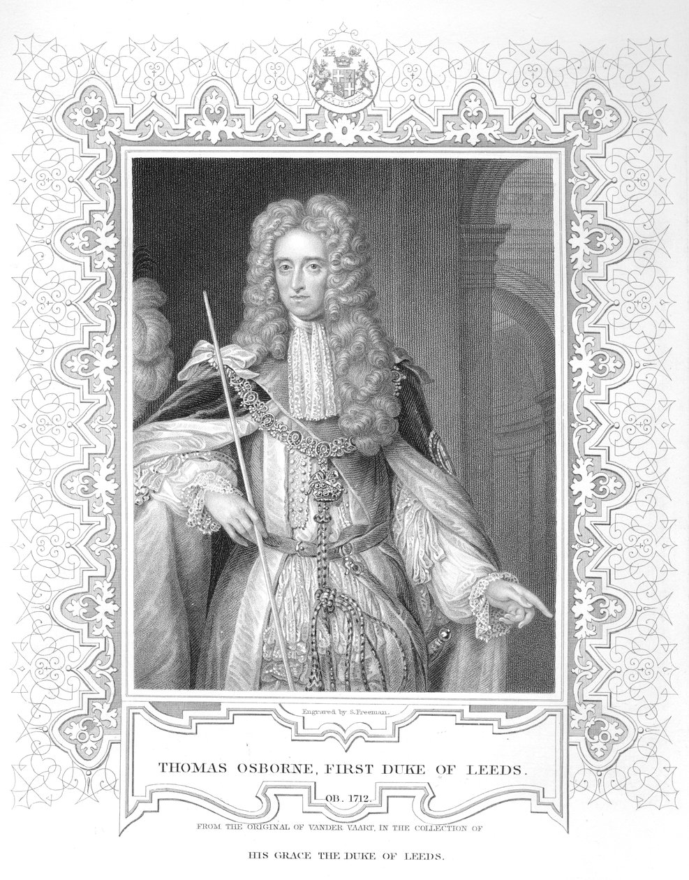 Portræt af Thomas Osborne, gravering (bw foto) af Samuel Freeman