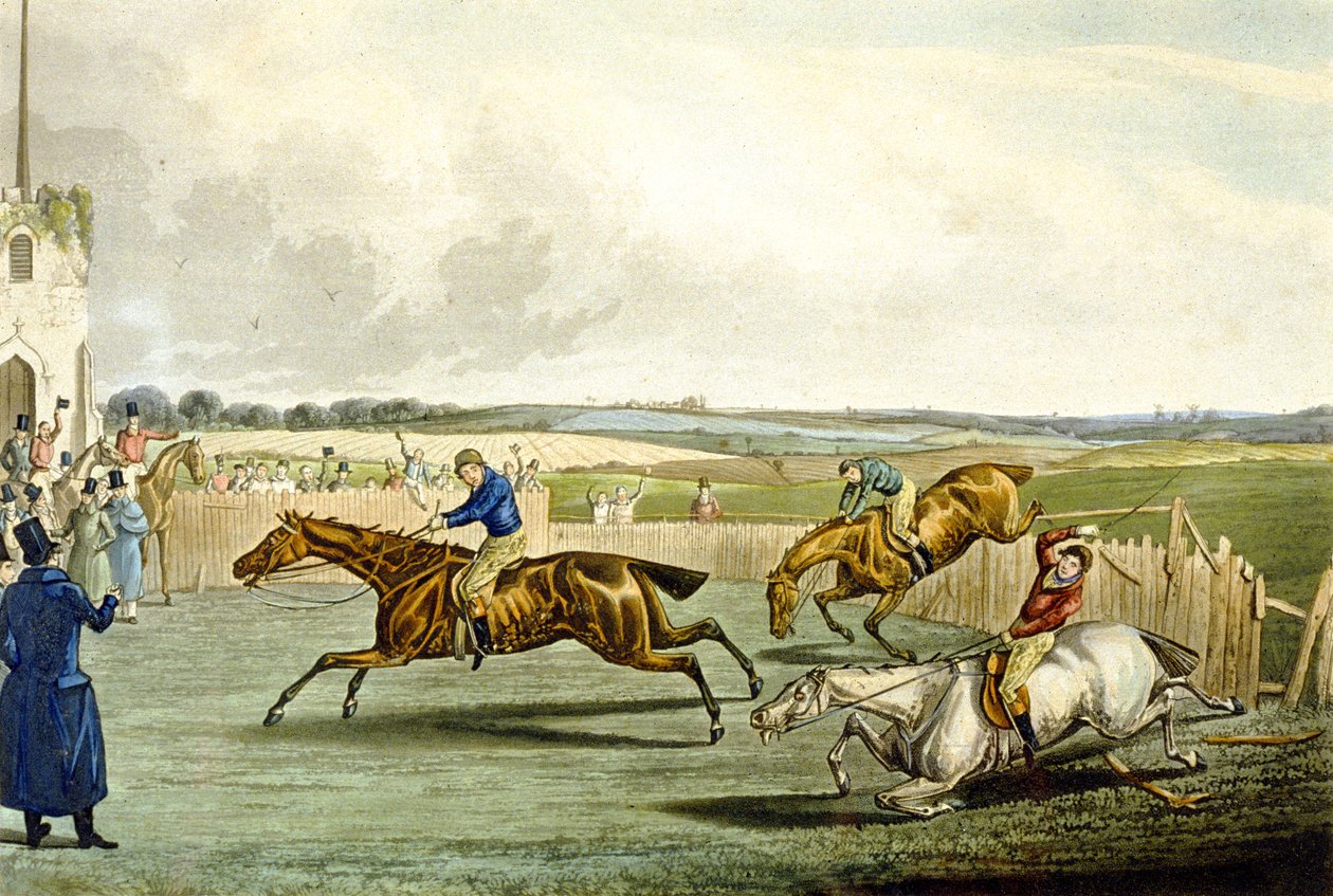 Forth Mile, fra Steeplechasing, indgraveret af Charles Hunt (1829-1900) (farve litho) af Samuel Henry (after) Alken
