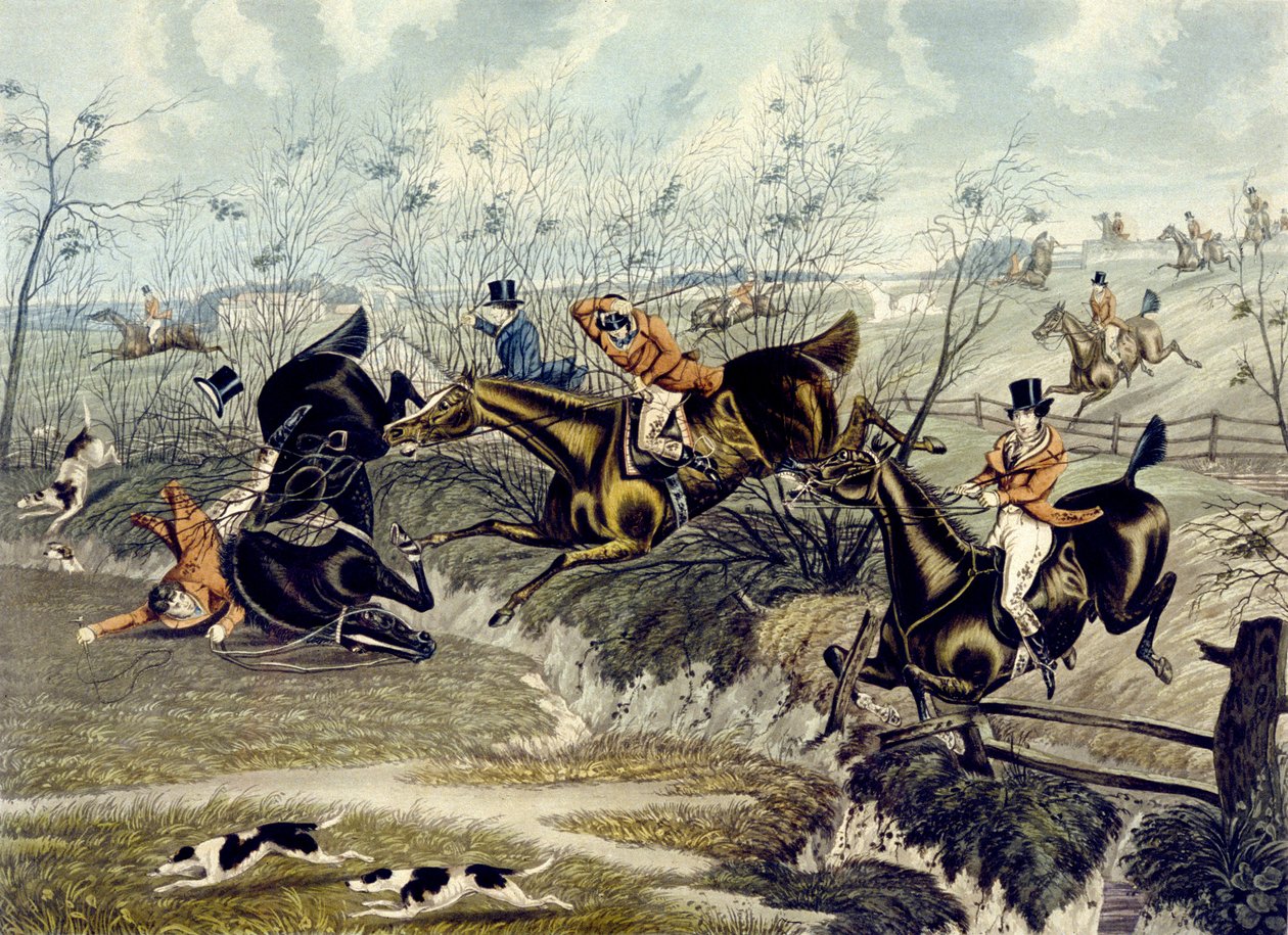 The Grand Leicestershire Fox Hunt, plade 3, graveret af Charles Hunt (farve litho) af Samuel Henry (after) Alken