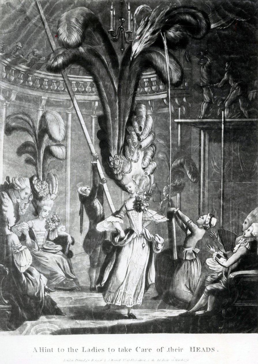 Et tip til damerne om at tage sig af deres hoveder, udgivet af Sayer und Bennett (1774-1786), 1776 (mezzotint) af Samuel Hieronymous Grimm