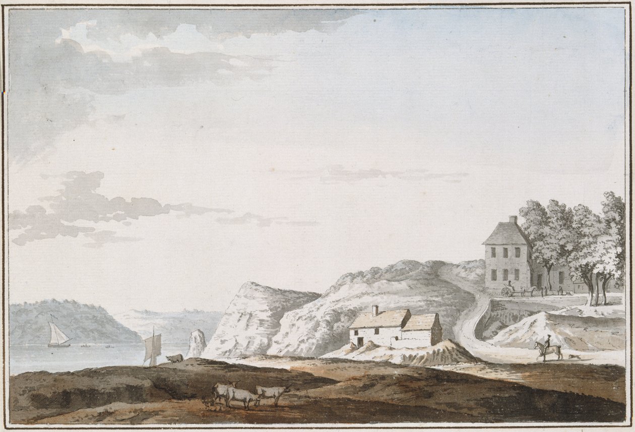 Aust Passage, Gloucestershire (akvarel og bodycolour på papir) af Samuel Hieronymous Grimm
