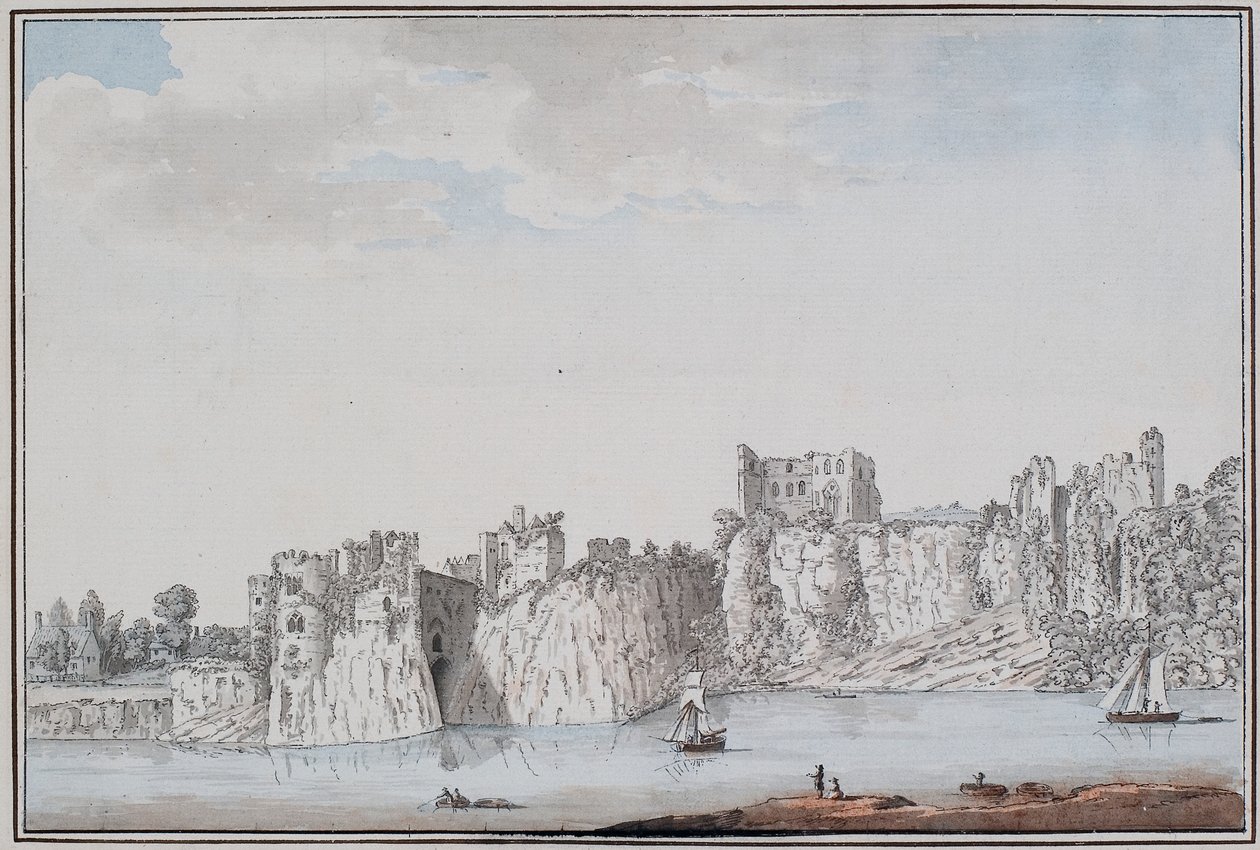 Chepstow Castle (blæk og akvarel på papir) af Samuel Hieronymous Grimm