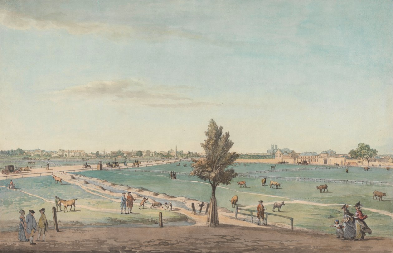 Kennington Common, 1776 (wc med pen, blæk, kropsfarve og grafit på papir) af Samuel Hieronymous Grimm