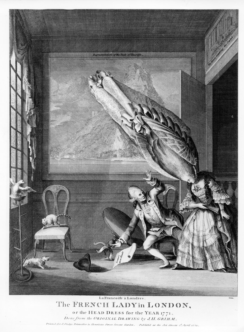 The French Lady in London eller The Head Dress of the Year 1771, trykt for S. Sledge, 1771 af Samuel Hieronymous Grimm