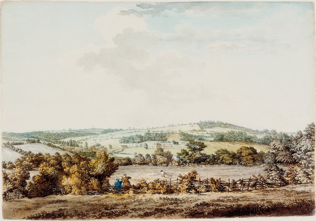 The Old House at the Grange and Barber Wood, 1787 (pen og blæk og wc på papir) af Samuel Hieronymous Grimm