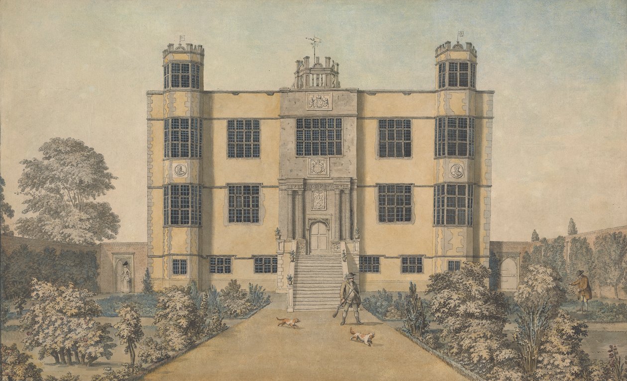 Barlborough Hall, nær Chesterfield, Derbyshire: Hallens hovedfront af Samuel Hieronymus Grimm