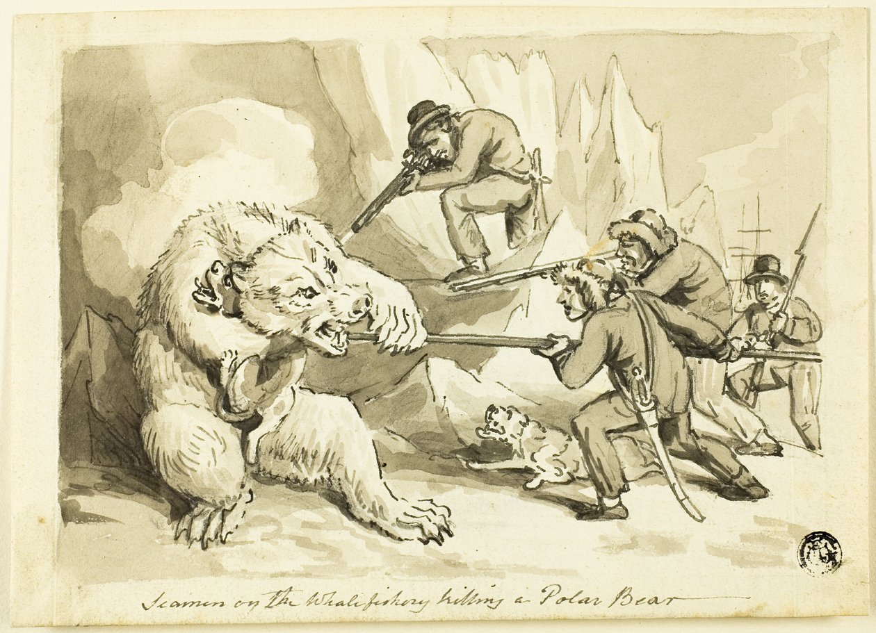 Sømænd på hvalfiskeri dræber en isbjørn (recto); Skal (omvendt) af Samuel Howett