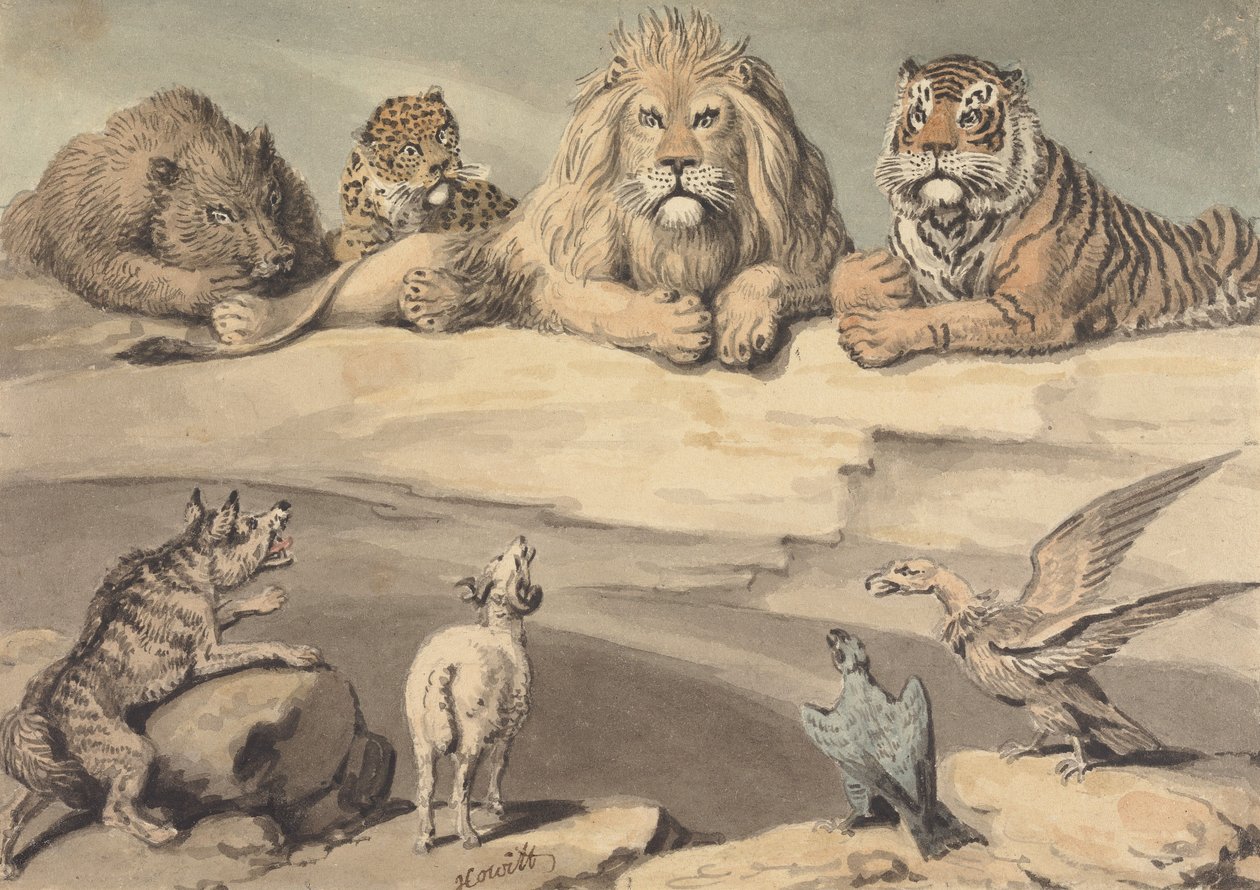 Et vildsvin, en leopard, en løve, en tiger, en ulv, en vædder og to ørne af Samuel Howitt