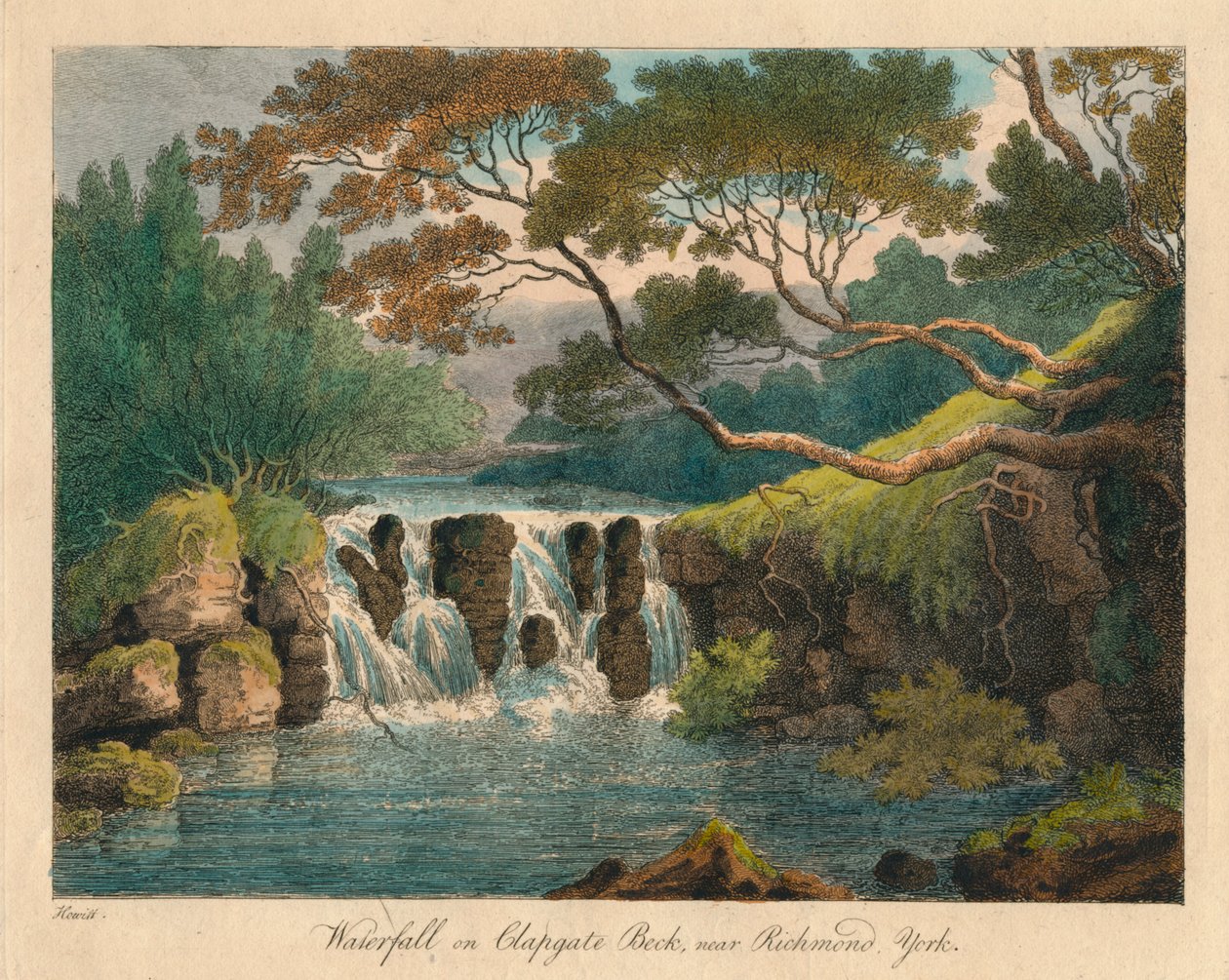 Vandfald på Clapgate Beck, nær Richmond, York, slutningen af det 18.-begyndelsen af det 19. århundrede. af Samuel Howitt