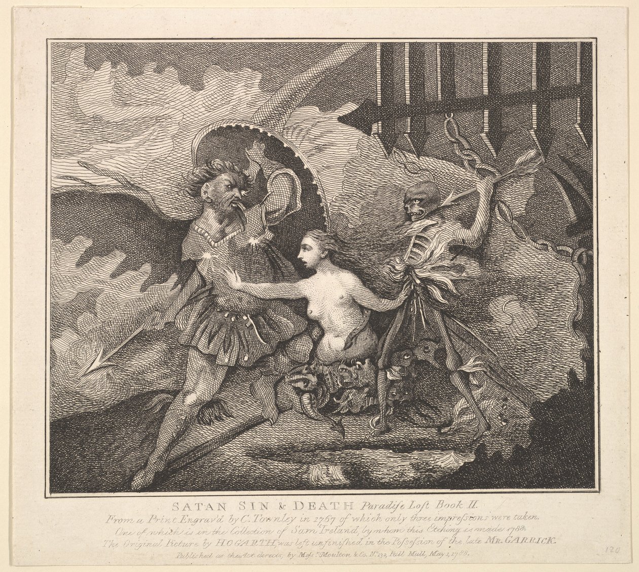 Satan, synd og død Paradis tabt, bog II, 1. maj 1788. af Samuel Ireland
