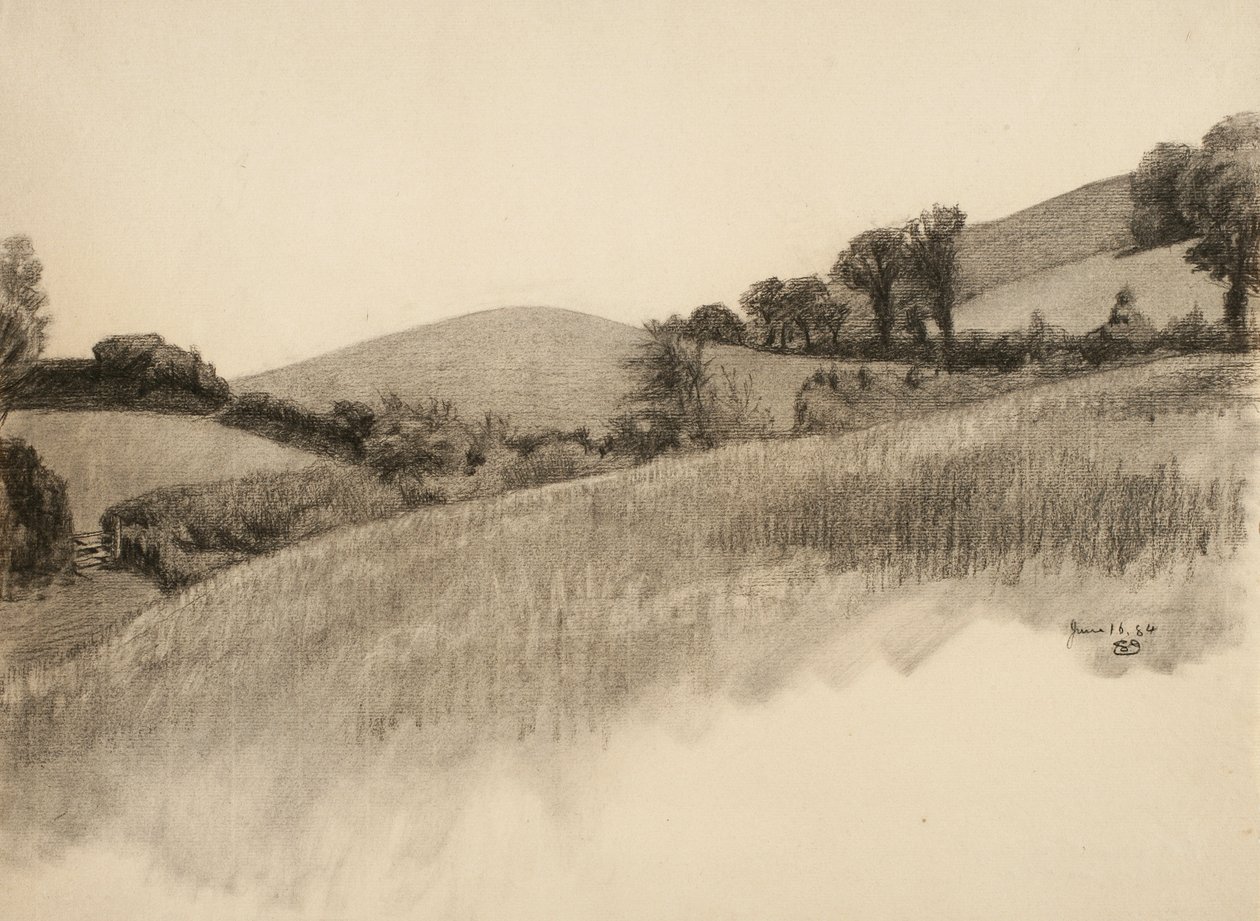 Landskabslandskab, 1884 (trækul på bleget papir) af Samuel Isham