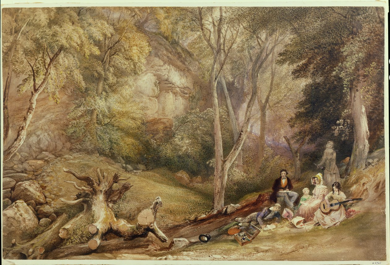 A Sketching Party in Leigh Woods, ca. 1830 (blyant, akvarel og kropsfarve på papir) af Samuel Jackson