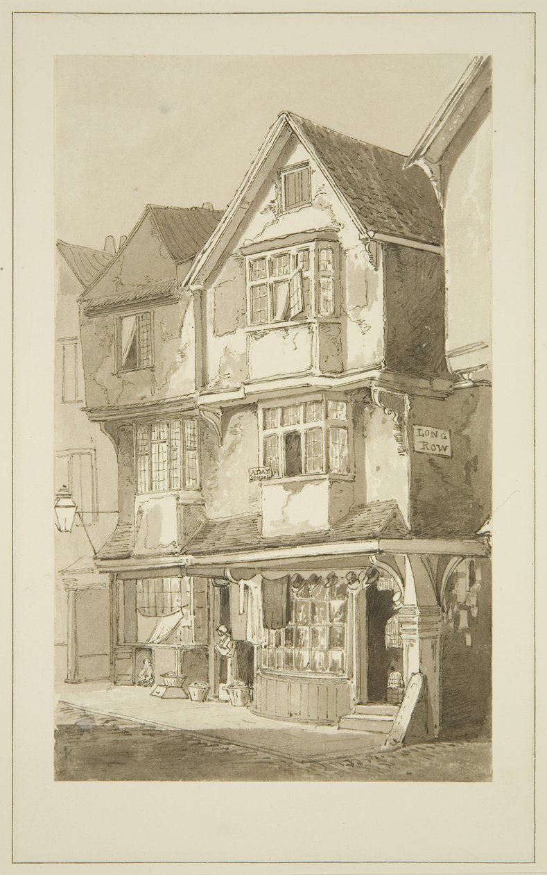Gamle huse, hjørnet af Long Row, Temple Street (blyant og akvarel på papir) af Samuel Jackson