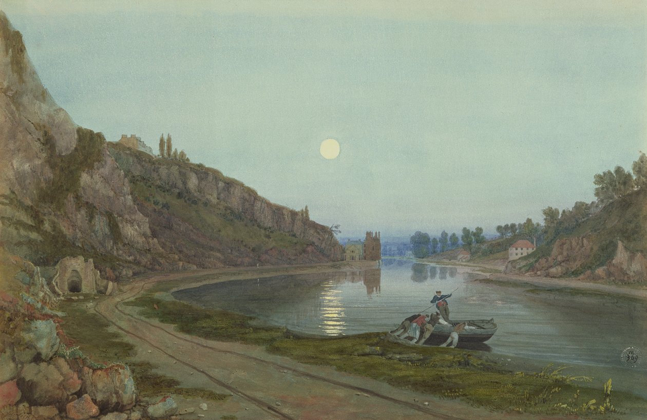 De nye og gamle Hotwell-huse ved måneskin, ca. 1825 af Samuel Jackson