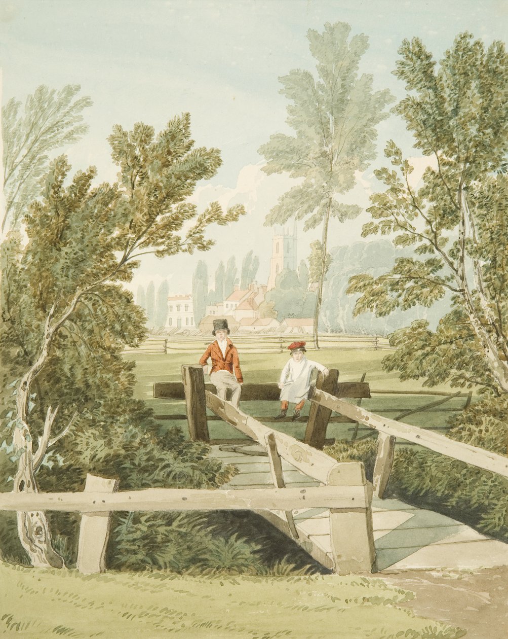 Two Boys on a Stile ved Brislington Brook, ca. 1824 af Samuel Jackson