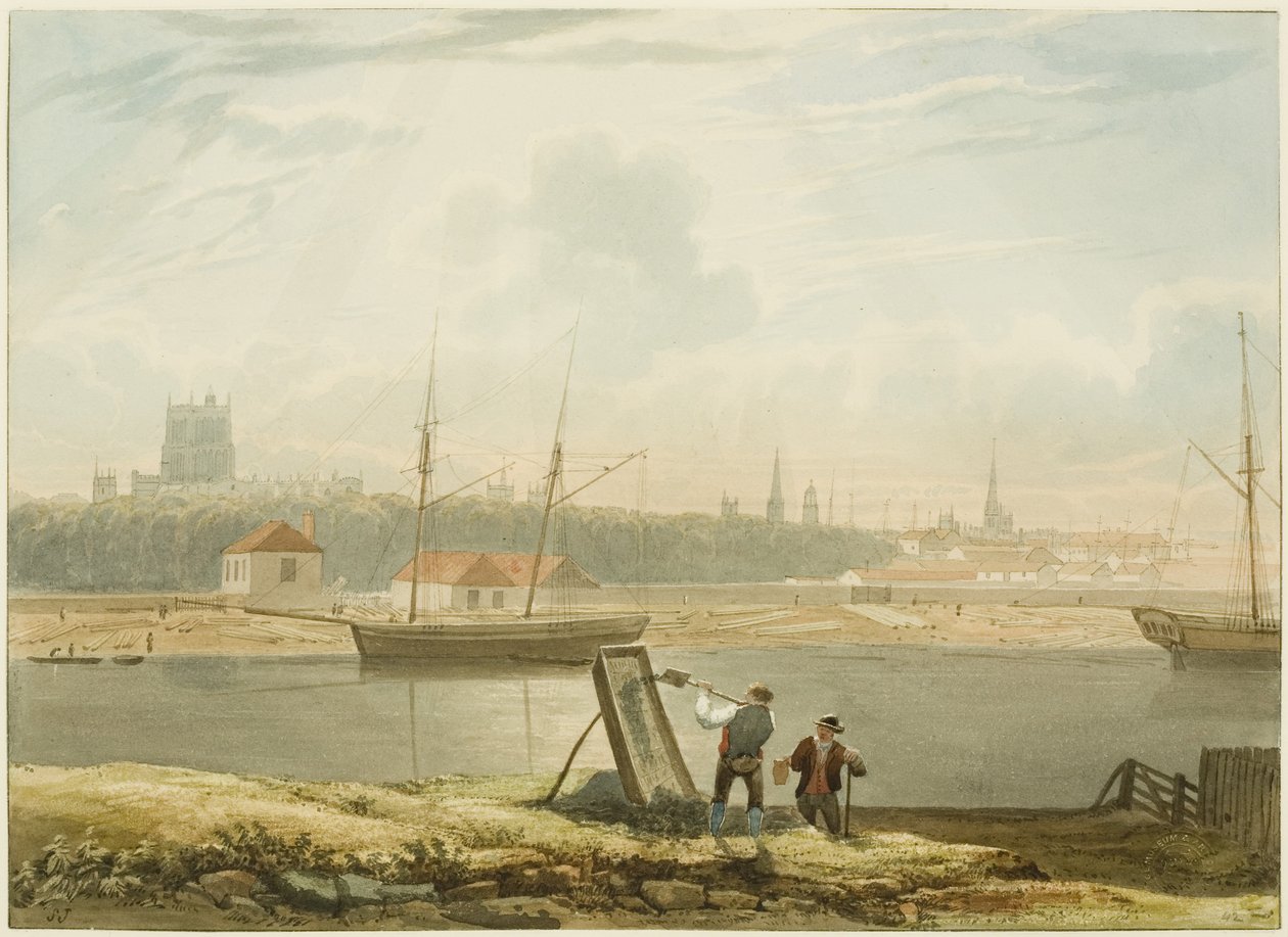 Udsigt over den flydende havn, ca. 1825 (blyant og akvarel på papir) af Samuel Jackson