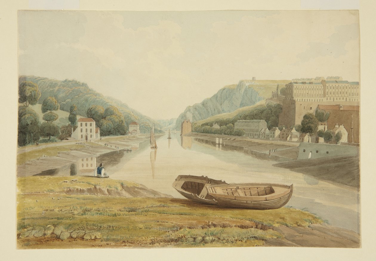 Udsigt ned ad Avon med Hotwells og Clifton, ca. 1825 (akvarel på papir) af Samuel Jackson