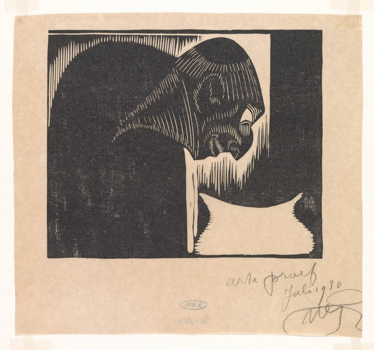 Bøjet mand med skål af Samuel Jessurun de Mesquita (signed by artist)