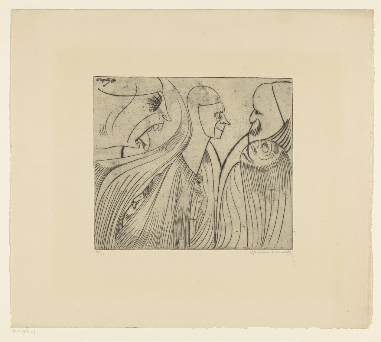 Gruppe af figurer og ansigt med tungen ud af Samuel Jessurun de Mesquita (signed by artist)
