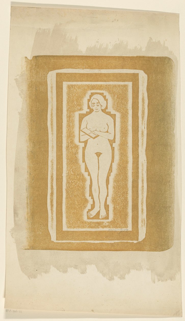 Nøgen med bog eller stenplade i hånden af Samuel Jessurun de Mesquita (signed by artist)