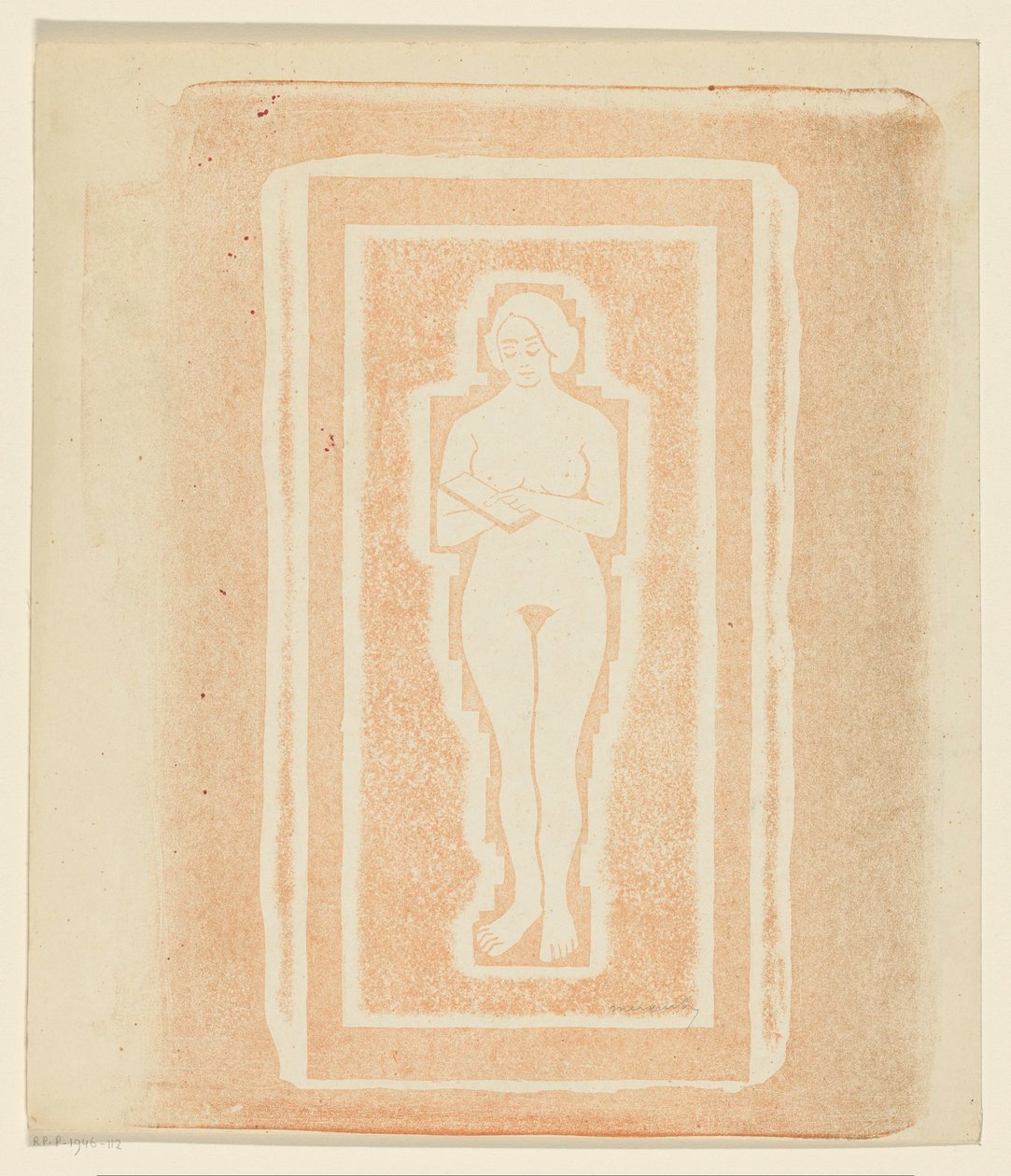 Nøgen med bog eller stenplade i hånden af Samuel Jessurun de Mesquita (signed by artist)