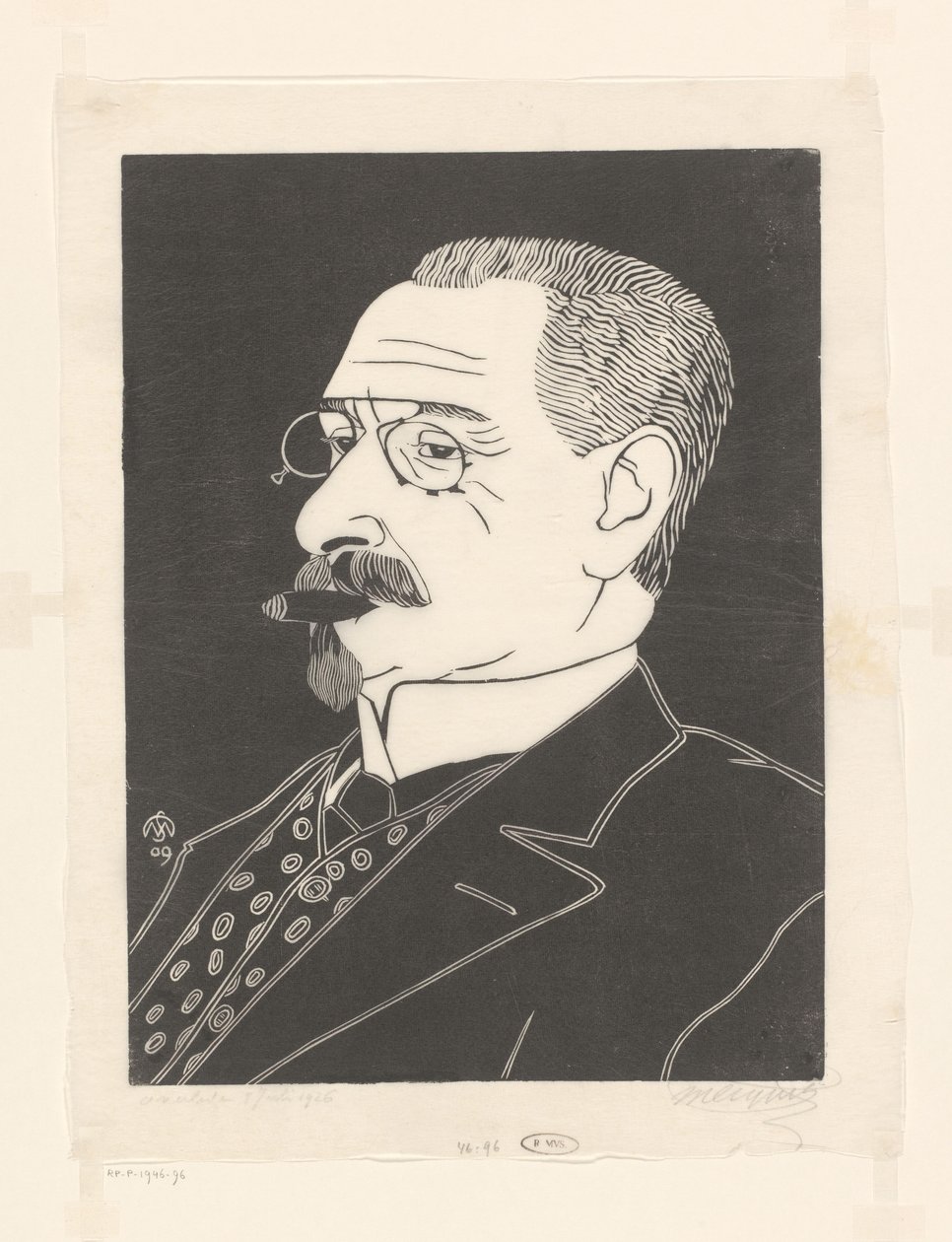 Portræt af en ukendt mand med en cigar af Samuel Jessurun de Mesquita (signed by artist)