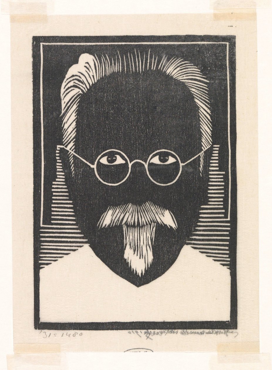 Selvportræt med briller og fipskæg af Samuel Jessurun de Mesquita (signed by artist)