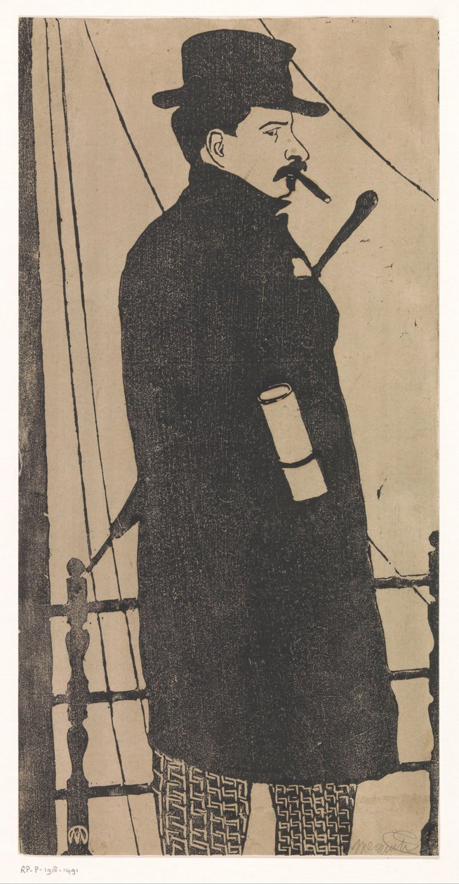 Selvportræt med frakke og hat af Samuel Jessurun de Mesquita (signed by artist)