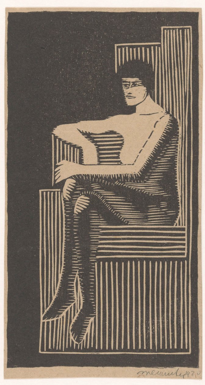 Siddende nøgen i geometrisk stol af Samuel Jessurun de Mesquita (signed by artist)