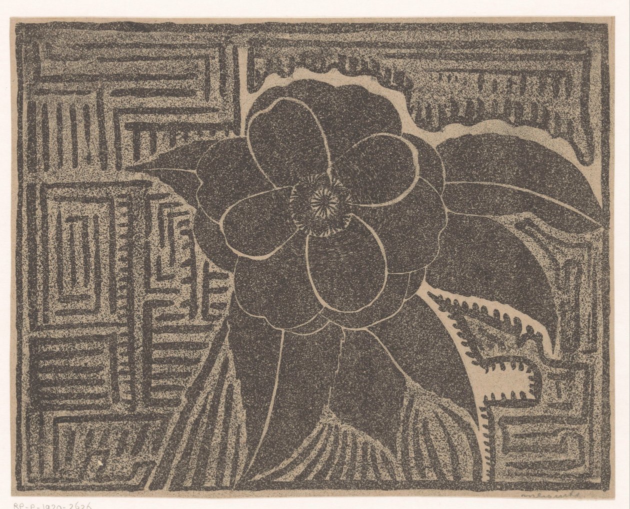 Camellia (sort; omkring et labyrint-lignende mønster) af Samuel Jessurun de Mesquita
