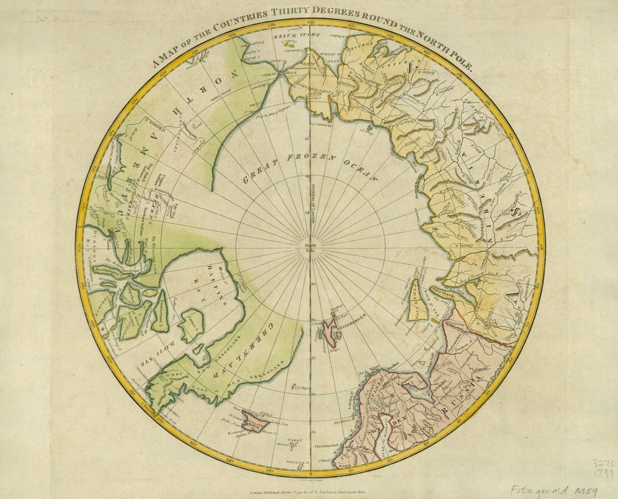 Et kort over landene Thirty Degrees round the North Pole, from 