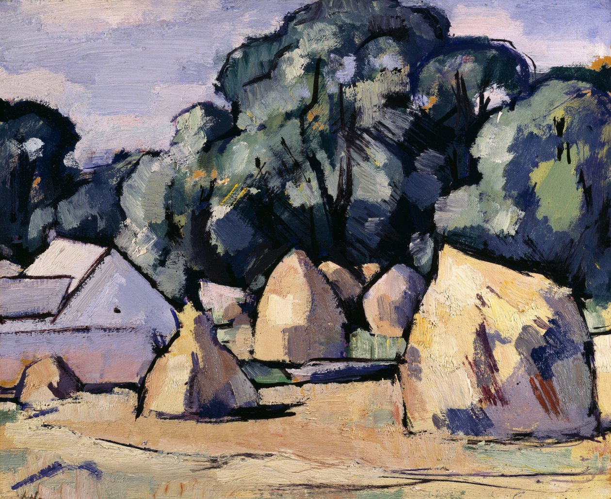 Laggan landbrugsbygninger nær Dalbeattie (olie på panel) af Samuel John Peploe