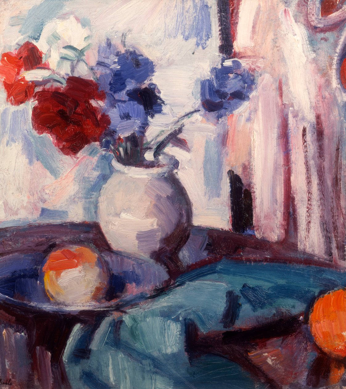 Blandede nelliker og kornblomster i en keramikvase, ca. 1931 af Samuel John Peploe