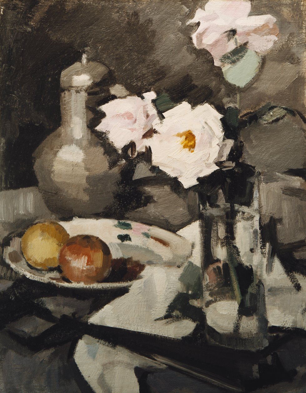 Lyserøde roser i en glasvase, ca. 1924 af Samuel John Peploe