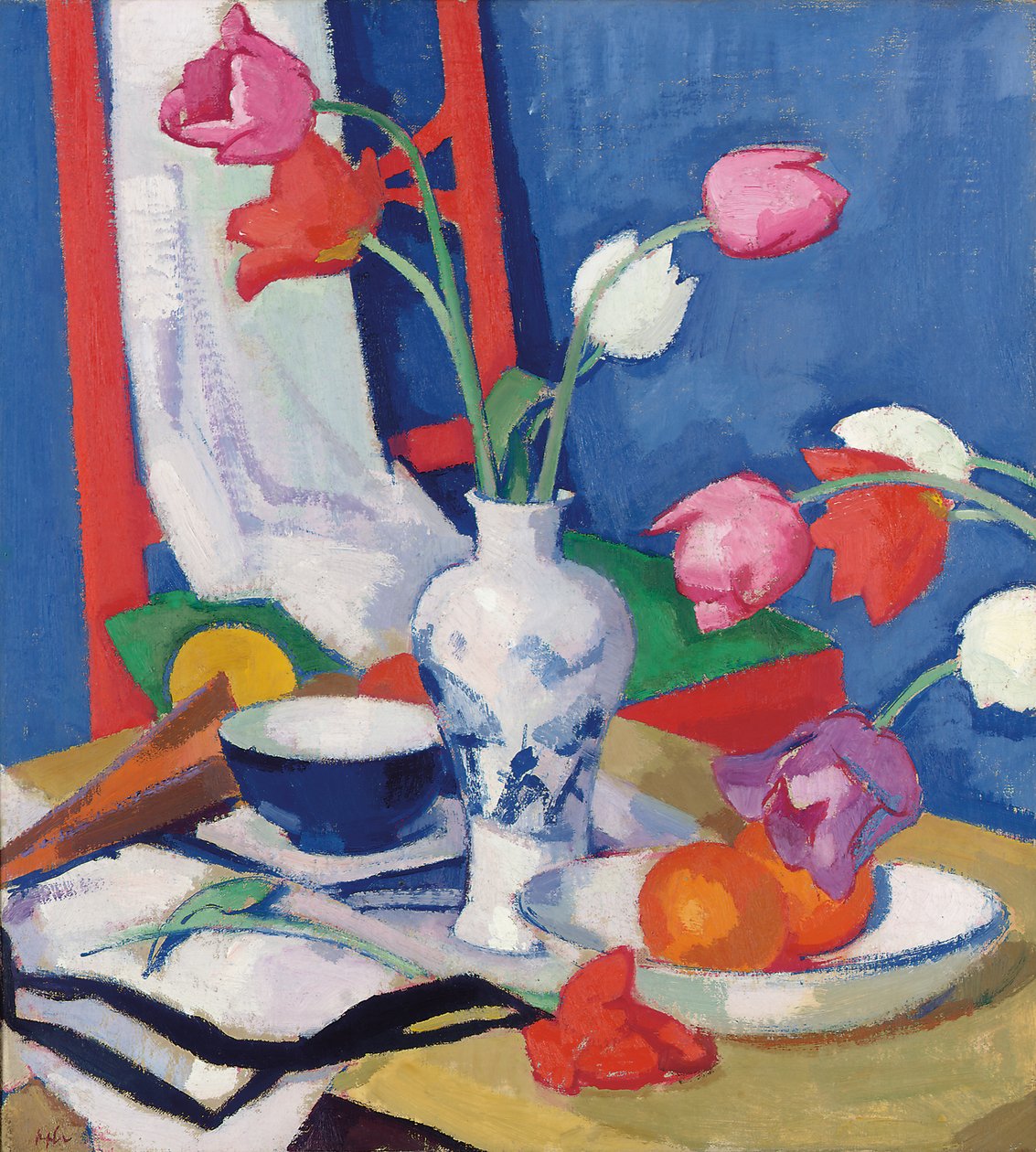 Rød stol og tulipaner, ca. 1919 af Samuel John Peploe
