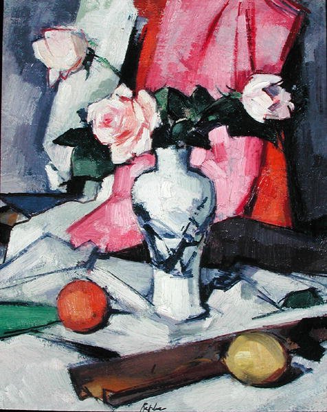 Roser i en japansk vase, ca. 1923 (olie på lærred) af Samuel John Peploe