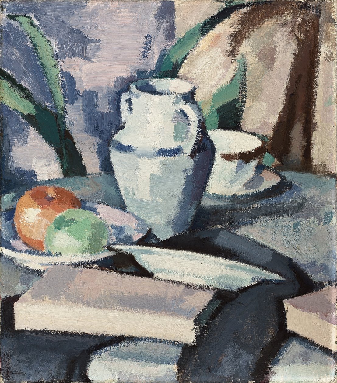 Stilleben med vase og bøger, af Samuel John Peploe