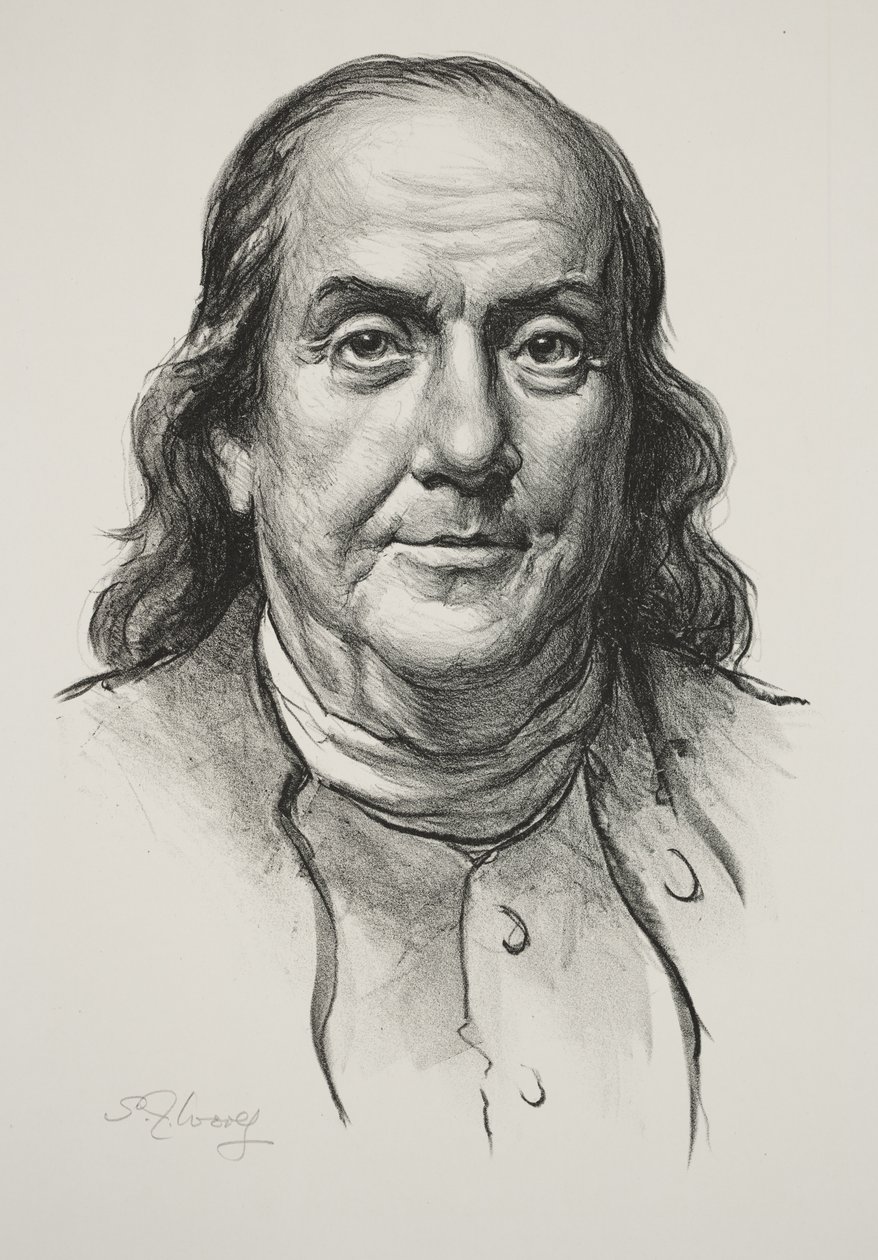 Benjamin Franklin (litho) af Samuel Johnson Woolf